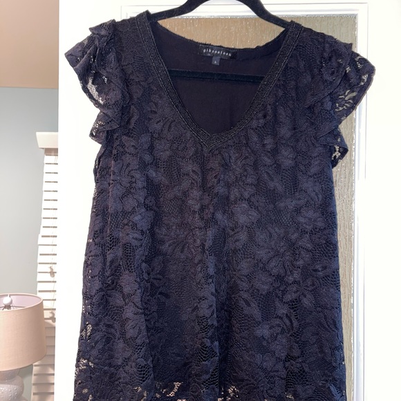 Two-piece sleeveless flutter sleeve top and midi skirt black lace gibsonlook - Picture 9 of 16